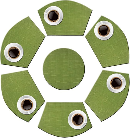PIGCHCY Wedge Shaped Placemats Set of 6 with Centerpiece Round Mats Washable Kitchen Placemats Heat-Resistant Table Mats (Sage Green)