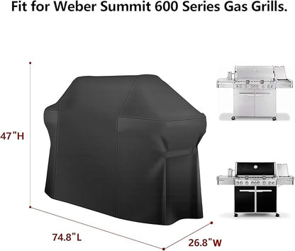 75 Inch Grill Cover, Heavy Duty Waterproof for Barbecue Gas Grill, Fits Grills of Weber Summit 600, Char-Broil Nexgrill Brinkmann and More, Windproof BBQ Cover
