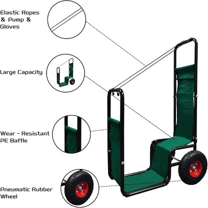 Firewood Cart with Pneumatic Wheel: 44 X 27 X 20 in Heavy Duty 220 lbs Load Capacity Waterproof Easy Assembly Rack for Indoor Garden Backyard Fireplace Men Women Use with Rubber Wheels