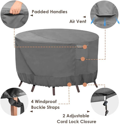 Vailge Round Patio Furniture Covers, 100% Waterproof Outdoor Table Chair Set Covers, Anti-Fading Cover for Outdoor Furniture Set, UV Resistant (Grey, 62"DIAx28"H)