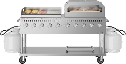72 in. Full Stainless Steel Commercial Outdoor Propane Gas Grill with 36 in. Griddle and 36 in.Pizza Oven, ETL Listed in Stainless-Steel (CGKIT7-G36P36)