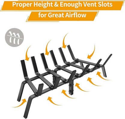 Fireplace Grate, 27 inch Solid Fireplace Log Holder, Heavy Duty Cast Iron Firewood Log Burning Rack Fire Grates for Inside Fireplace Accessories
