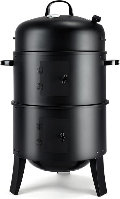 TCFUNDY 32" Vertical Charcoal Smoker Grill, Heavy-Duty BBQ Grill with Built-in Thermometer, 3 in 1 Grill and Smoker, Portable Meat Cooker with Air Vent for Outdoor Barbecue Cooking