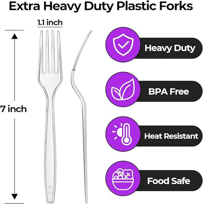 [400 Count] Heavy Duty Clear Plastic Forks Disposable Plastic Fork Bulk Utensils Reusable Cutlery Set Thick Plasticware Silverware for Party,Every Day Use,Picnic,Camping,Wedding,Barbecues