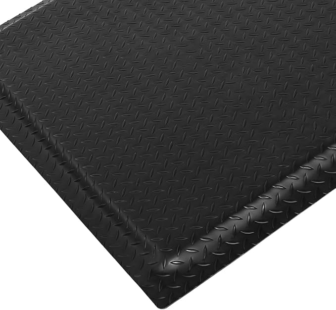 Nisorpa Anti Fatigue Mats Industrial 3' x 5' Ergonomic Standing Mat 15/16" Extra Thick Kitchen Rugs for Standing Heavy Duty Commercial Diamond Plate - Safety Support for Leg & Back Pain, Black
