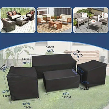 4-Piece Outdoor Furniture Covers, 420D Waterproof Windproof Set for Patio Chairs, Sofa & Table, with Drawstring, Black Oxford Fabric(Black 420D)