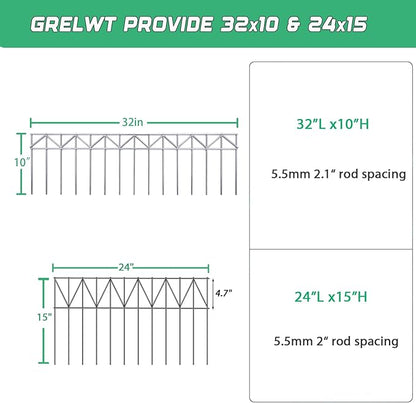 5 Pack 32" L x 10" H Animal Barrier Fence, No Dig Fence Patented Product, 5.5mm Galvanized Stakes with 2.1" Spacing, Anti Digging for Dogs Outdoor Yard Patio, Total 13.3Ft(L) X 10in(H) Silver