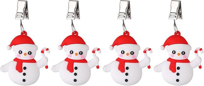 TwoFish Home Set of 4 Snowman Tablecloth Weights Clips Handicraft Snowman Tablecloth Clamps Pack of 4