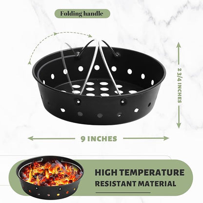 Charcoal Ash Basket Airflow for MiniMax Small,Medium Big Size Green Egg Weber Kettle Carbon Steel Fire Bowl with Handles Kamado Joe Jr,Grill Rust Resistant Enamel Coated Ash Cleanup Basket