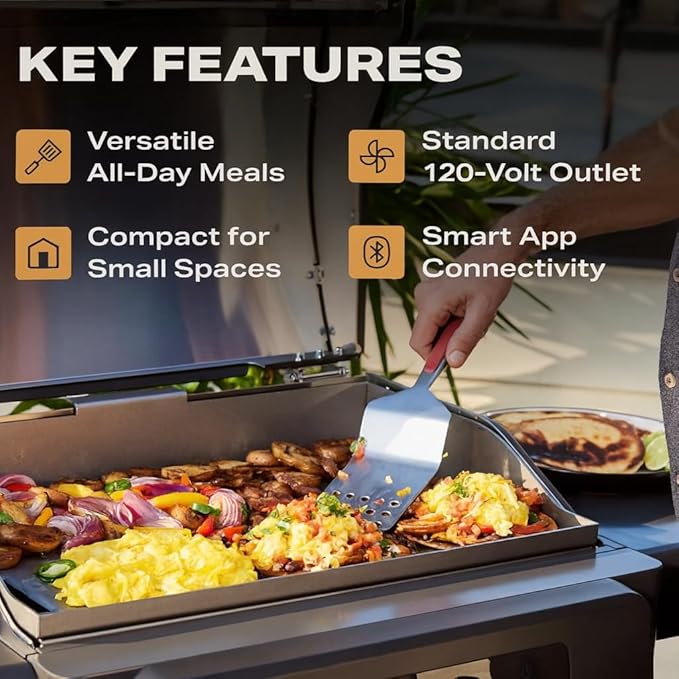 Current Model G Griddle, Smart Electric Outdoor Flat Top BBQ Grill with 200°F to 600°F Range for Searing & Roasting, Digital Precision, Apartment-Friendly & Weather-Resistant, Onyx