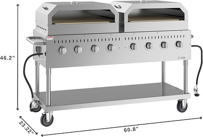 60 in. 8-Burner Commercial Outdoor Propane Gas Grill with Two 30 in. Pizza Ovens in Stainless-Steel, ETL Listed (CGKIT6-P30P30)