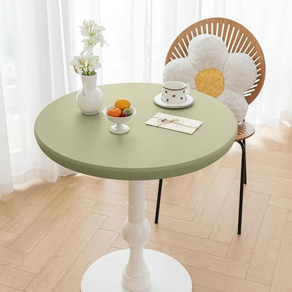 Round Fitted PU Tablecloth with High Elastic Edge 24 Inch Dia Waterproof Oil Proof Table Cloth Anti-Scald Stain-Resistant Wipeable Table Cover for Indoor Outdoor Picnic (Green,24" Dia)