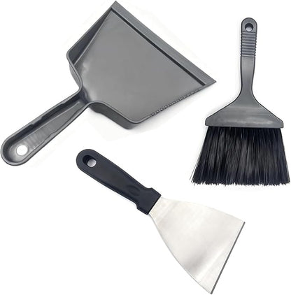 All-in-One Ash Cleanup Kit for Pellet Grills | 3-Piece Set Includes Large Ash Scoop, Soft Bristle Brush & Scraper to Easily Remove Ash & Debris | Simplify Your Grill Maintenance (Grey & Black)