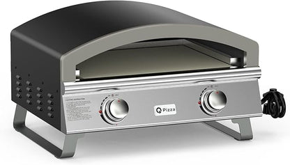 Outdoor 2-Burner Gas Pizza Oven, 25" Large Capacity Pizza Maker, Versatile Grill Stove with 19" Baking Stone for Steak Meat Seafood, OuPropane Grill Oven for Cooking
