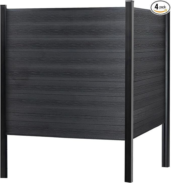 Mondaria Fence Privacy Screen with 8ft In-ground Posts, 6ft(H) x 24ft(W) Wood Plastic Composite Fence Panels Weather-Resistant Outdoor Fence for Backyard/Garden (Black, 5 Posts)