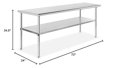 GRIDMANN Stainless Steel Work Table 72 x 24 Inches, NSF Commercial Kitchen Prep Table with Under Shelf for Restaurant and Home