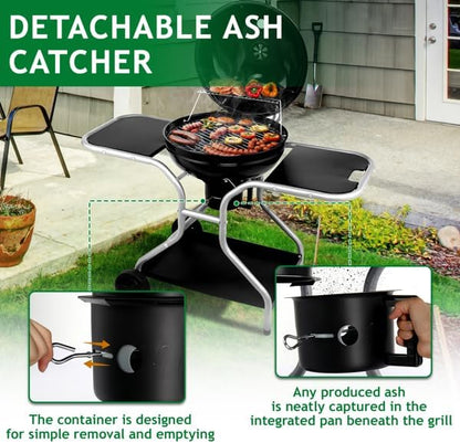 Kettle Charcoal Grill with 2 Side Tables & Storage Shelf, Outdoor BBQ Grill - Image 6