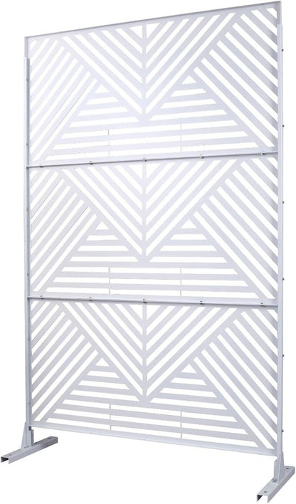 Outdoor Privacy Screen with Geometric Design – Metal Decorative Panel, Freestanding Partition, Weather-Resistant, 76"x48" for Garden, Patio, Balcony, and Yard, White