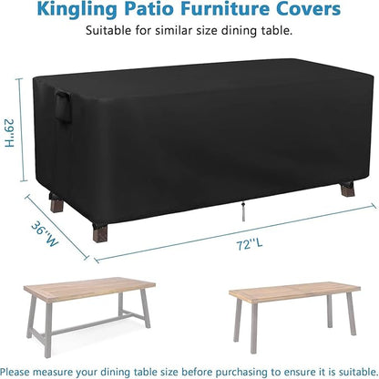 Kingling Patio Table Covers, Rectangular Outdoor Dining Table Cover 71 inch Outdoor Coffee Table Covers Waterproof Heavy Duty Patio Furniture Covers for Outside-71''L x 36''W x 29''H Inch (Black)