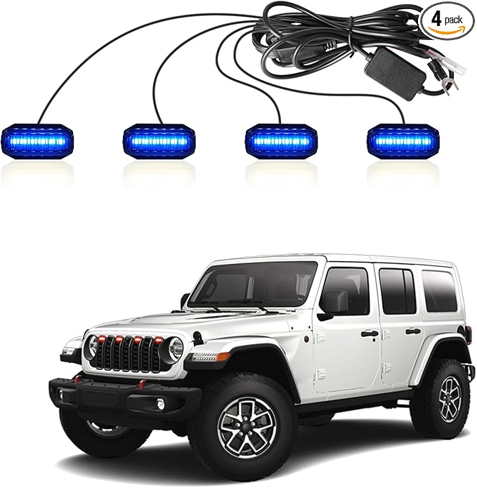 MAIKER RGB LED Grille Lights Compatible with 2024-2025 Jeep Wrangler JL JLU JT Original Factory Grille, 4PCS RGB Adjustable Atmosphere Exterior Grill Lights Remote APP Control