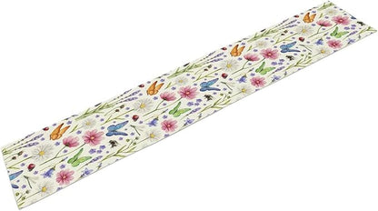 Flower Floral Table Runner, Butterfly Wildflowers Daisy Spring Summer Rustic Table Runner for Farmhouse Holiday Kitchen Dining Outdoor Home Party 13x90in