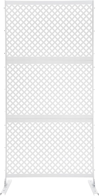 Outdoor Metal Privacy Screen with Stand, 35.4" W x 75" H Freestanding Metal Slatted Decorative Privacy Screen and Panels for Patio Garden Balcony Porch (White Grill)