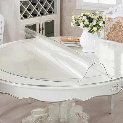 RostiKong 46 Inch Round Clear Plastic Table Top Protector PVC Tablecloth Cover Vinyl Cover Easy Clean Waterproof Furniture Topper Pad for Wood Dining Living Room Accent Coffee Patio Table Mat Desk Pad