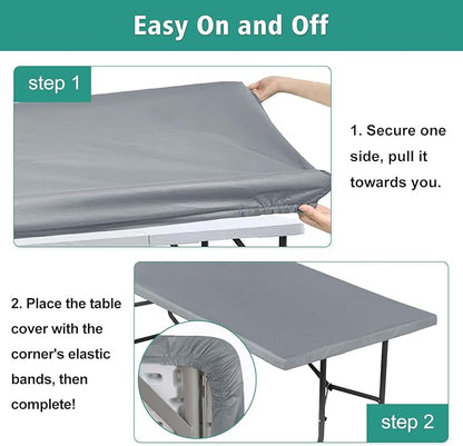 LUSHVIDA 6 Packs Vinyl Tablecloths with Flannel Backing for 6ft Rectangle Folding Table Cloths - Waterproof Plastic Picnic Table Covers with Elastic Corners, 30x72 inch, Light Gray