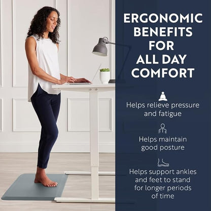 KANGAROO Thick Ergonomic Anti Fatigue Mats for Kitchen Floor, 70x24 Runner, Cushioned Standing Office Desk Mat, Waterproof Scratch Resistant Topside, Supportive All Day Comfort Padded Foam Rugs, Gray