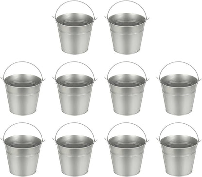 Small Metal Buckets, Mini Buckets with Handle Galvanized Colored Tin Pail Containers Basket Party Supplies - Fit for (Halloween - Classroom Crafts) 6" & 10Pcs & Silver