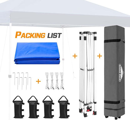 EAGLE PEAK Pop Up Canopy Tent with Wheeled Carry Bag, 8 Stakes, 4 Ropes, 4 Weight Bags, Easy Set Up Tent Canopy, 10x10 ft, 100sqft of Shade, Blue
