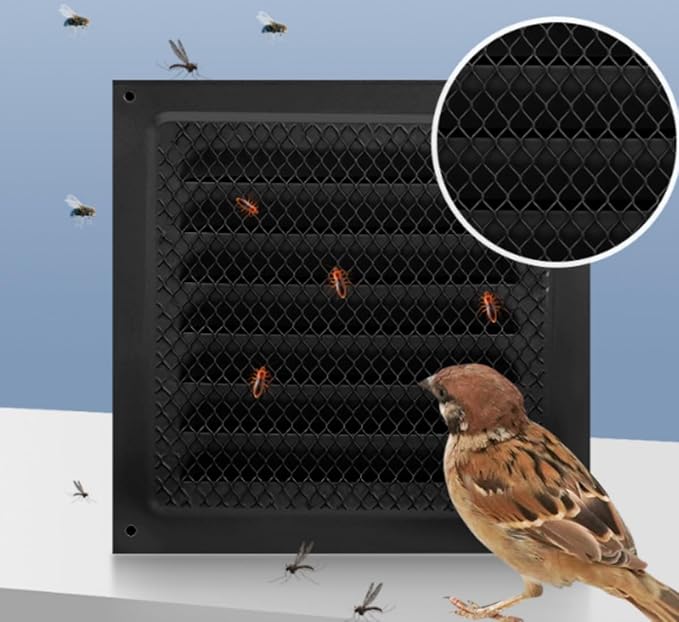 2pcs Attic Vent Soffit Vent Aluminum Wall Vent Metal Shed Vent Square Vent Louver Vent Grille with Built-in Insect Screen for Exterior Door House Attic Garage Ceiling (Black 10" x 10"-2 Pack)