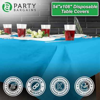 PARTY BARGAINS 54" X 108" Paper & Plastic Table Covers, Blue, 10 Pack