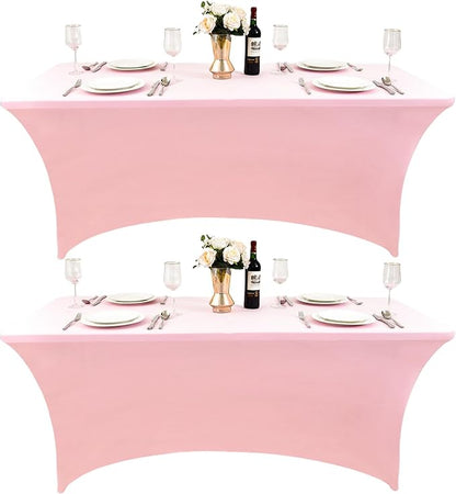 2-Pack 6ft Spandex Table Covers for Rectangle Standard Folding Tables - Wrinkle Resistant Stretch Tablecloths - Ultimate Fitted Table Protector for Parties, Trade Shows, Banquet