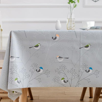 TruDelve Heavy Duty Plastic Table Cloth Rectangle Table Vinyl Tablecloth with Flannel Backing Oilcloth Waterproof Tablecloths (78'' x 54'', Birds-1)