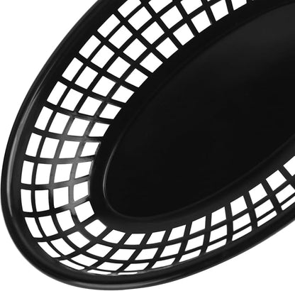 80 Pcs 9 x 5.7 Inch Reusable Oval Fast Food Baskets, Sturdy Plastic Serving Baskets for Fast Food, Parties, Picnics, BBQs and Snacks, by KUKLIPJIM.(Black)