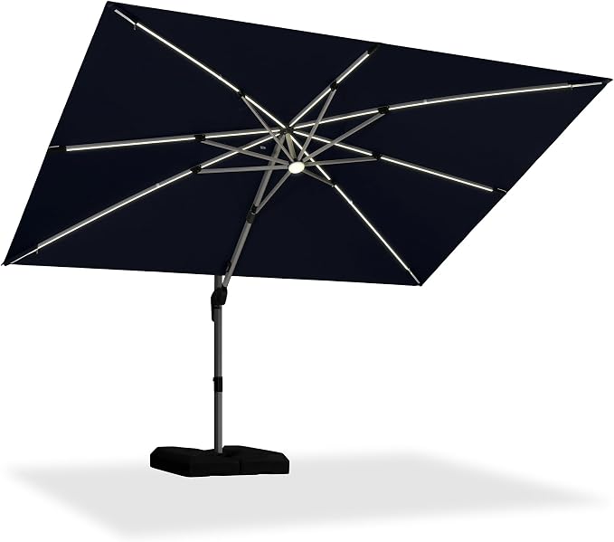 PURPLE LEAF Cantilever Umbrella 9' X 12' Solar LED Light Patio, Support to by PURPLELEAF
