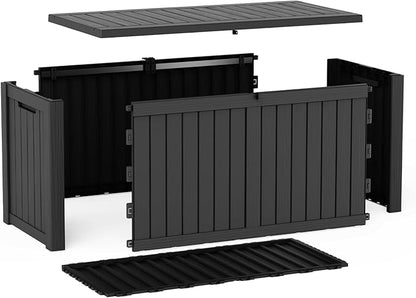 EasyUp 180 Gallon Outdoor Deck Box Waterproof, UV Resistant Resin Outdoor Storage Box with Hydraulic Rod for Delivery, Porch, Patio and Garden, Black