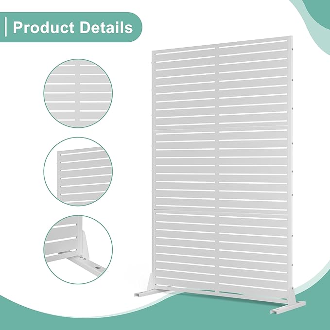 Metal Privacy Screen for Outdoor & Indoor Use, Free Standing Privacy Screen for Patio Garden Pool, 72" H x 47" W Decoative Privacy Panels, Weather Resistant, Easy Assembly (White Louvered)