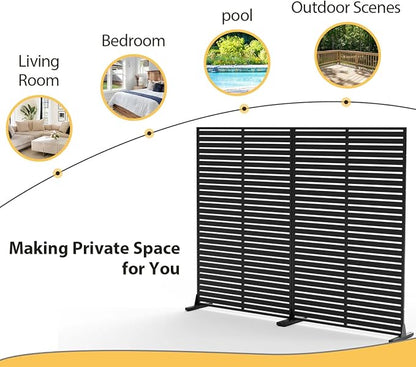 Privacy Fence Screen with Stand 6 Panel 72" H×47" W HDPE Decorative Panels with Steel Poles and Stand, Air Conditioner Fence Panels, Privacy Screen for Outdoor Backyard, Balcony, Pool