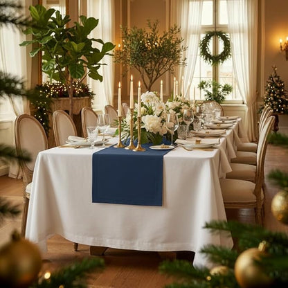 D'Moksha Homes Linen Table Runner 48 Inches - 100% Pure Linen Navy Blue Table Runner 14 x 48 Inch for Coffee Tables, Dresser, Winter, Holiday - Machine Washable