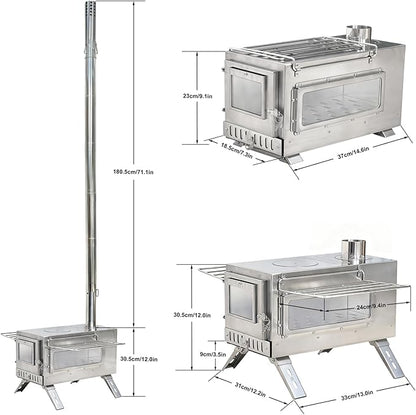 unho Outdoor Wood Burning Stove for Camping, Stainless Steel Chimney Pipe, Outdoor Heating & Cooking Hot Tent Stove