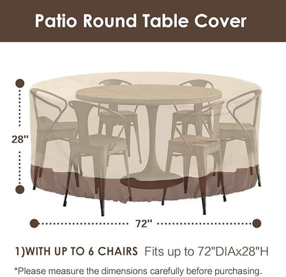 Vailge Round Patio Furniture Covers, 100% Waterproof Outdoor Table Chair Set Covers, Anti-Fading Cover for Outdoor Furniture Set, UV Resistant (Beige&brown, 72"DIAx28"H)