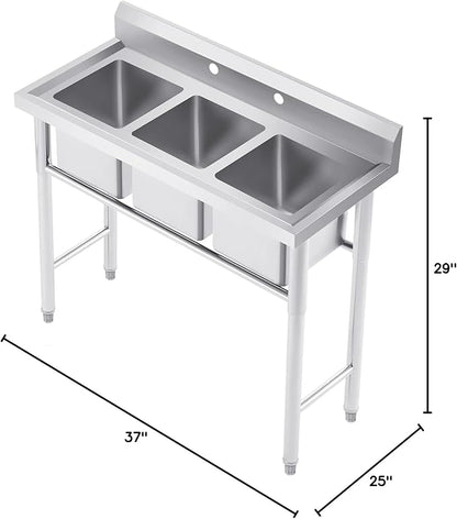 WILPREP NSF Stainless Steel 3 Compartment Commercial Sink 11x10x10 Inch Basins, Kitche Station Utility Sink for Restaurant Bar Home Laundry Room Garage