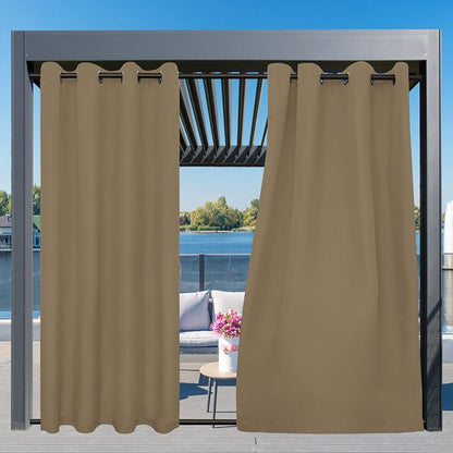 Easy-Going Outdoor Curtains for Patio 1 Panel, 54x96 inch, Khaki | Waterproof - Image 3