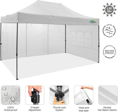 COBIZI 10x15 Pop up Canopy Tent 10x15 Canopy with 4 Sidewalls Waterproof Heavy Duty Commercial Canopy for Parties Outdoor Garden Gazebo Tent, Carry Bag(10x15ft, White)
