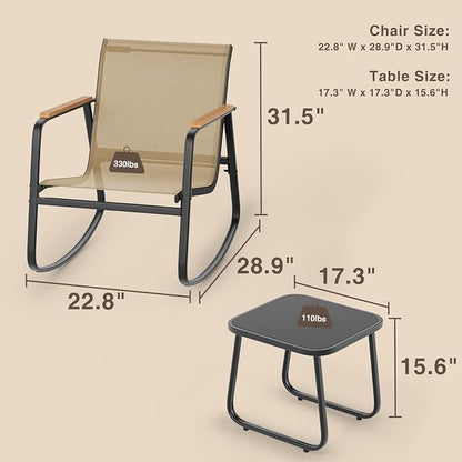 3-Piece Outdoor Rocking Bistro Set, Patio Set Textilene, Backyard and Poolside - Image 7