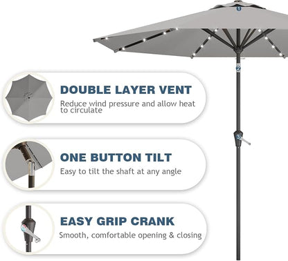 9FT Patio Umbrella with Solar Lights, Outdoor Market Umbrella with Tilt and - Image 2
