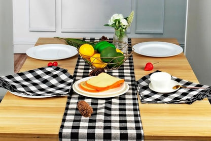 8 Pack Buffalo Check Table Runners Plaid Table Runner for Christmas Dinner, Lumberjack Party, Outdoor or Indoor Gatherings Table Home Decorations (Black & White, 72 inches)