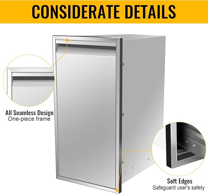 Outdoor Kitchen Drawers, Flush Mount Triple Access BBQ Drawers With Stainless Steel Handle, BBQ Island For BBQ Island Patio Grill Station,Trash Drawer